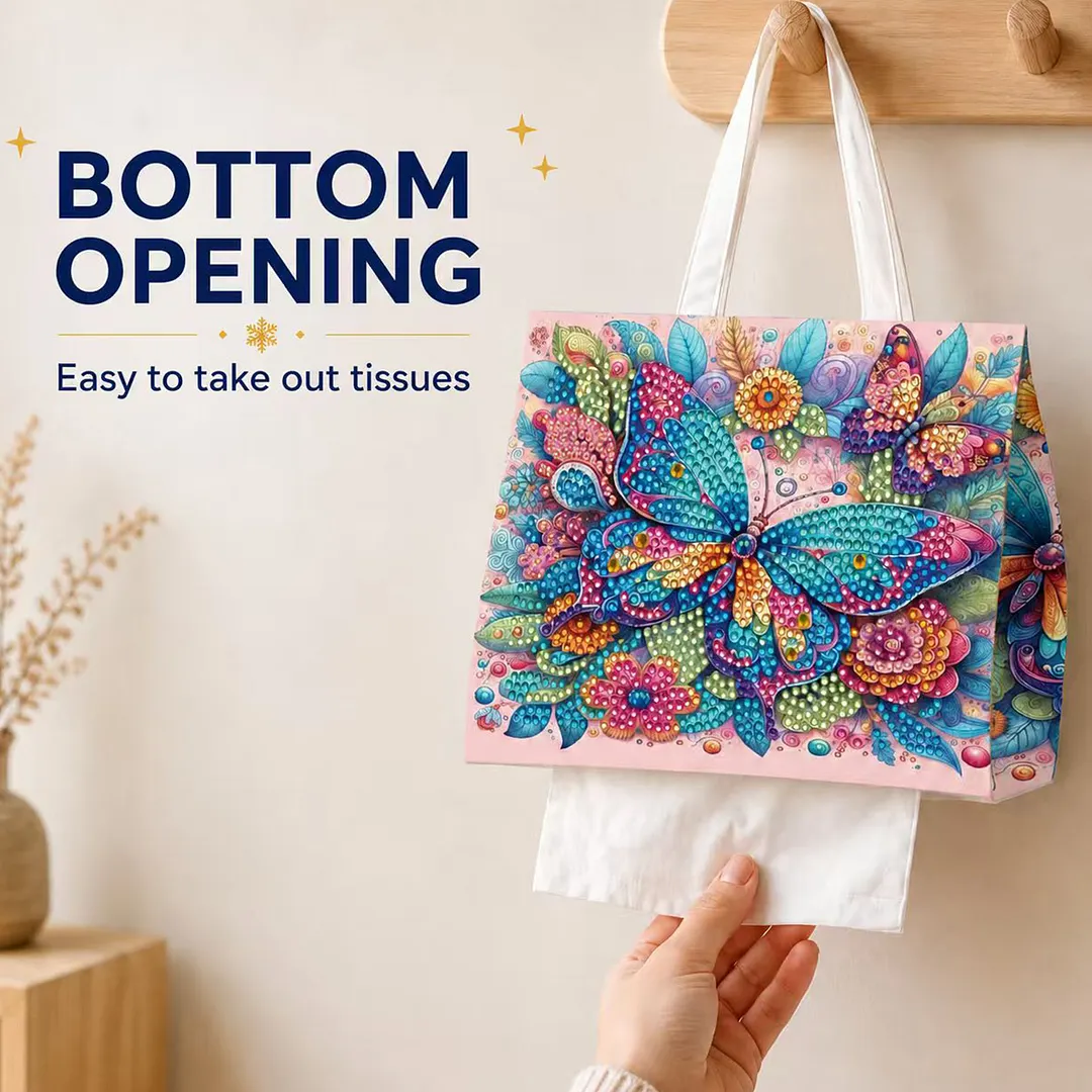 Diamond Tissue Organizer Exquisite Craftsmanship for Bathroom Bedroom Decor (Garden Butterfly)