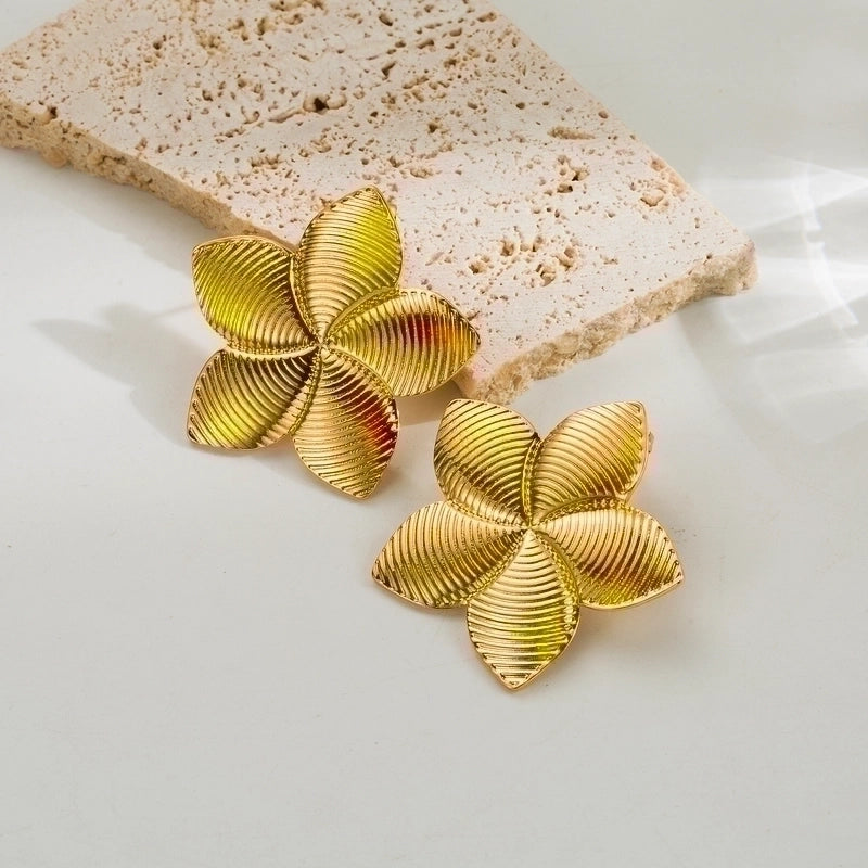 1 Pair Ig Style Retro Leaves Flower Plating Stainless Steel 18k Gold Plated Drop Earrings