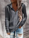 Women's Cardigan Classic Style Solid Color Basic Casual Cotton Long Sleeve Sweater Cardigans Hooded Fall Winter Tan grey blue Blue-KZyou