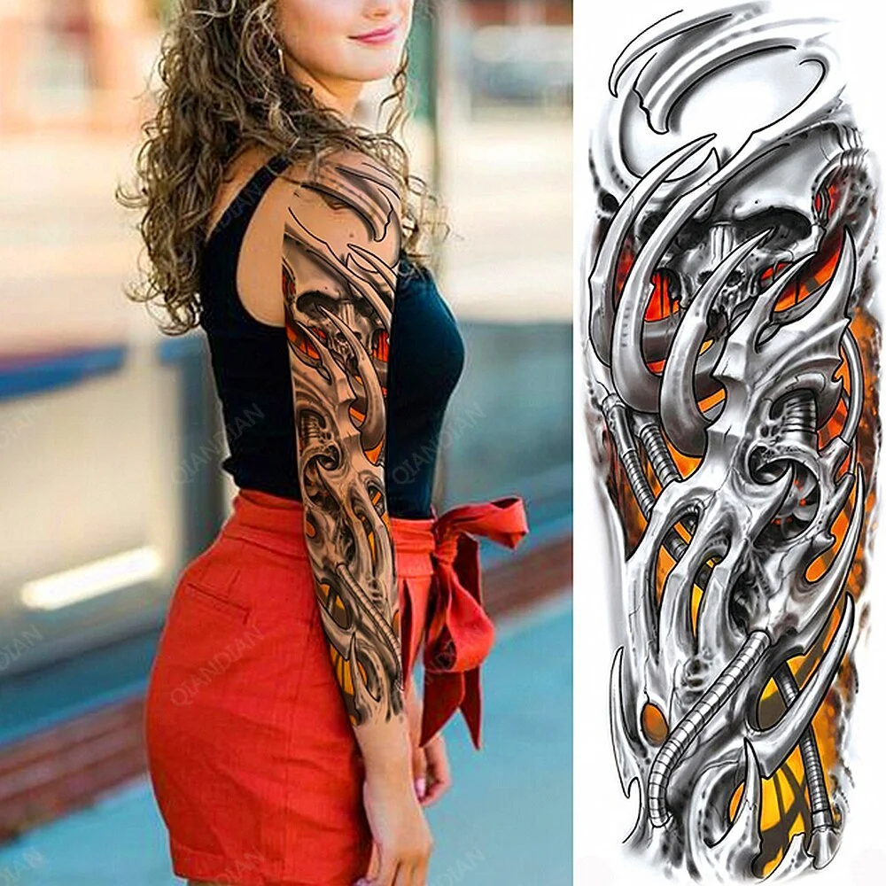 Full Arm Temporary Tattoo Lady Gun Eye Flower Tiger Lion Skull Eagle Women Body Leg Waterproof Sticker Cool Man Totem Sleeve