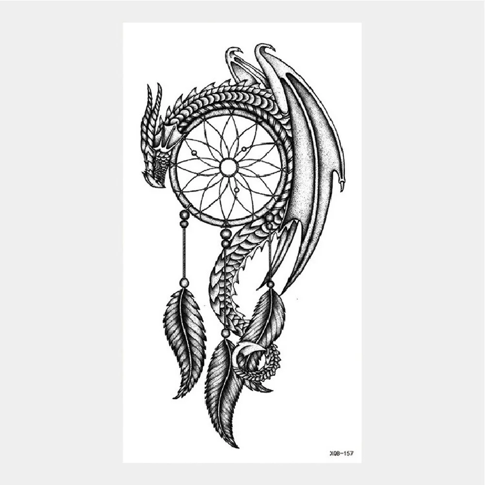 Sdrawing Tattoo Stickers Animal Tatoo Sticker Flying Dragon Wolf Head Tiger Dream Catcher Fake Tatto Body Art Makeup Stickers