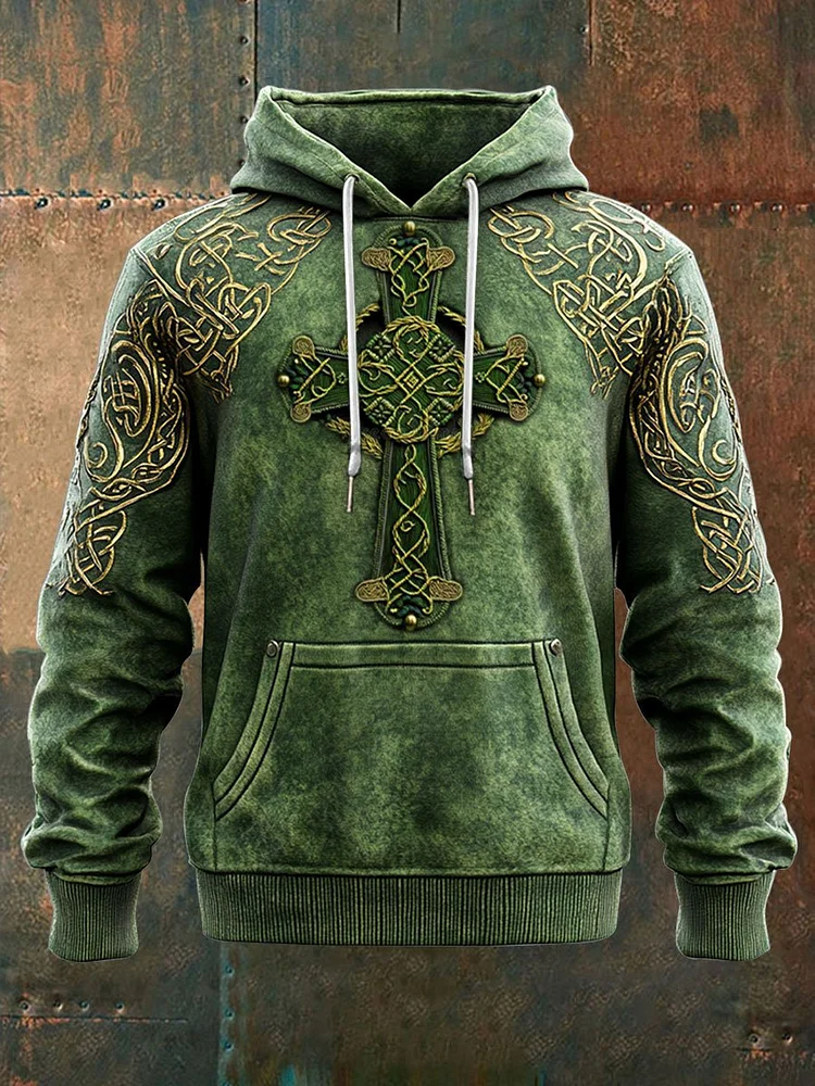 Men's St. Patrick's Day Shamrock Cross Art Print Hoodie  socialshop