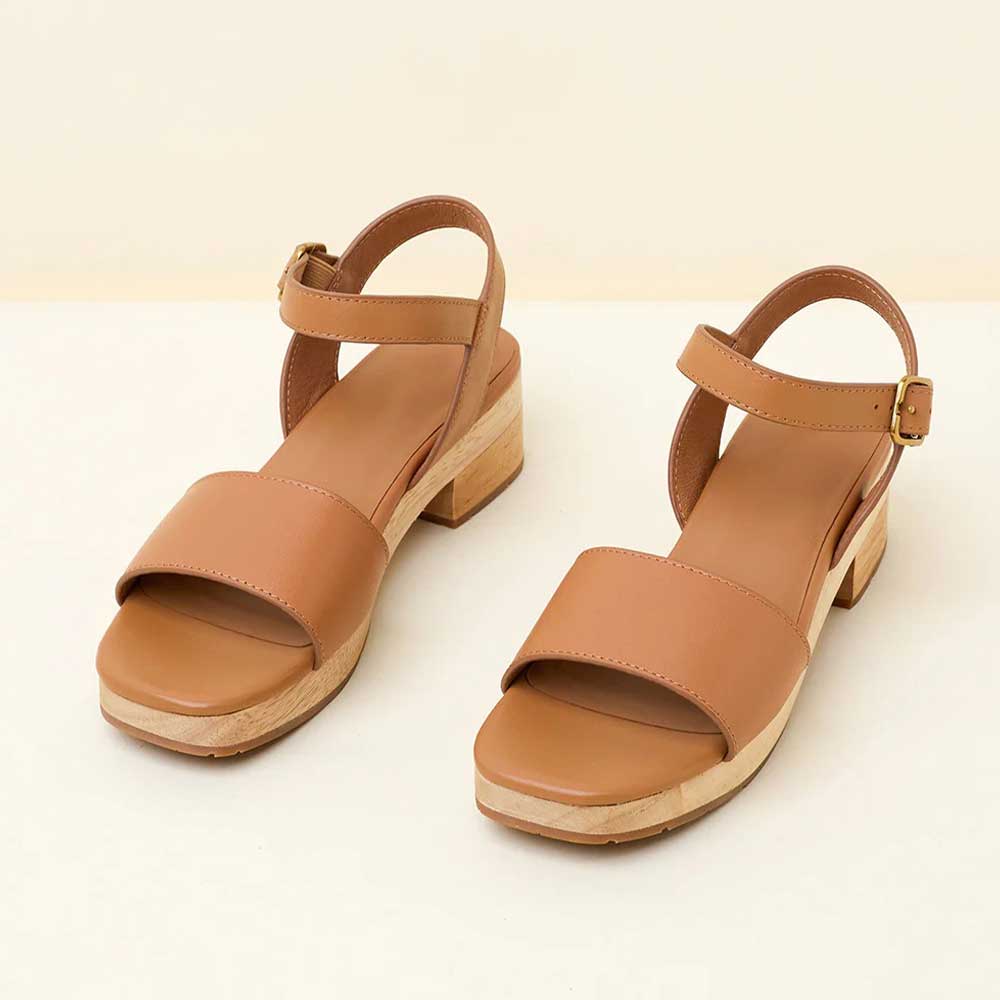 Women's Tan Square Toe Ankle Strap Platform Block Heel Sandals Nicepairs