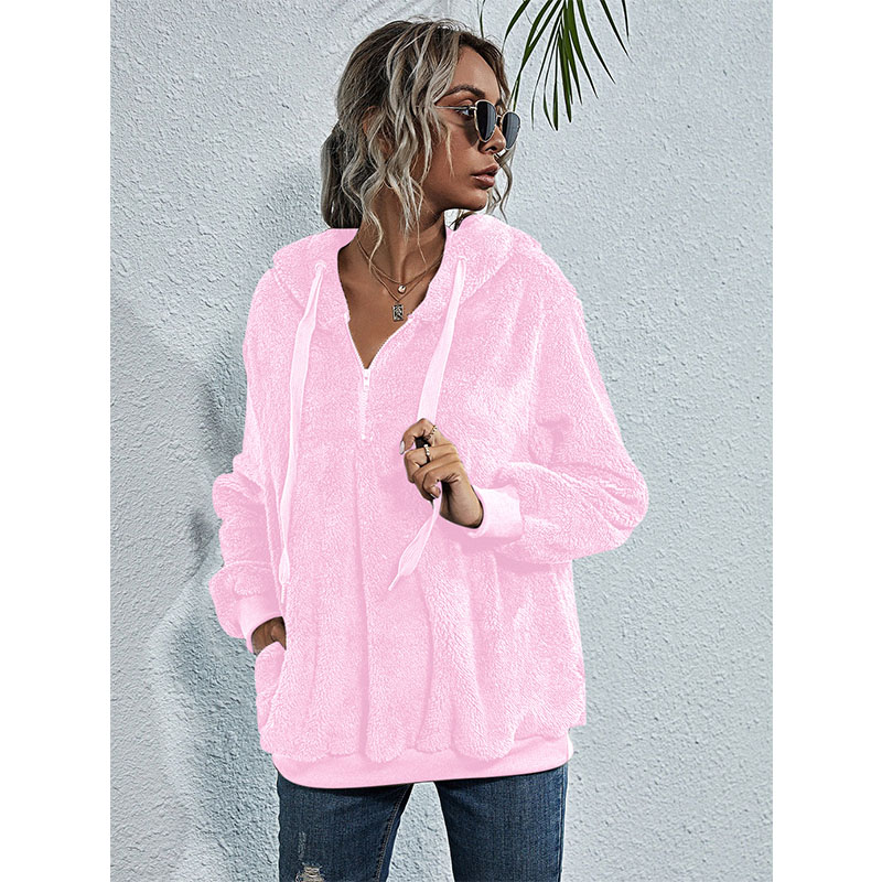 solid color fleece hooded longsleeved jacket wholesale Nihaojewelry NHIS429213