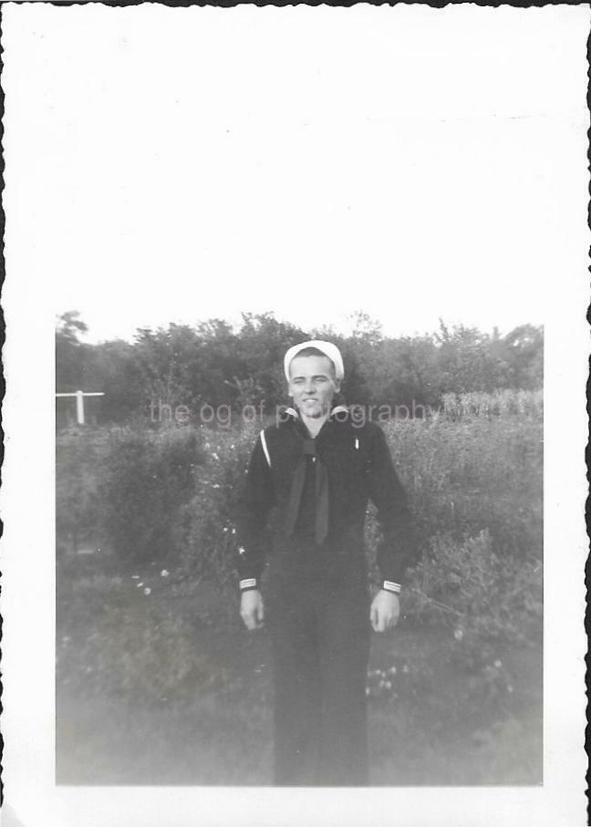 Vintage FOUND Photo Poster painting bw MID CENTURY SAILOR Original FOUND MILITARY Photo Poster painting 112 9 Y