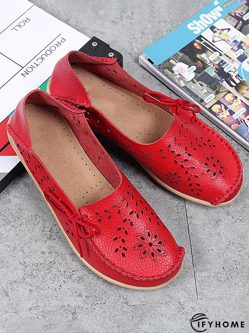 Cowhide Hollow Lace-up Portable Shoes | IFYHOME