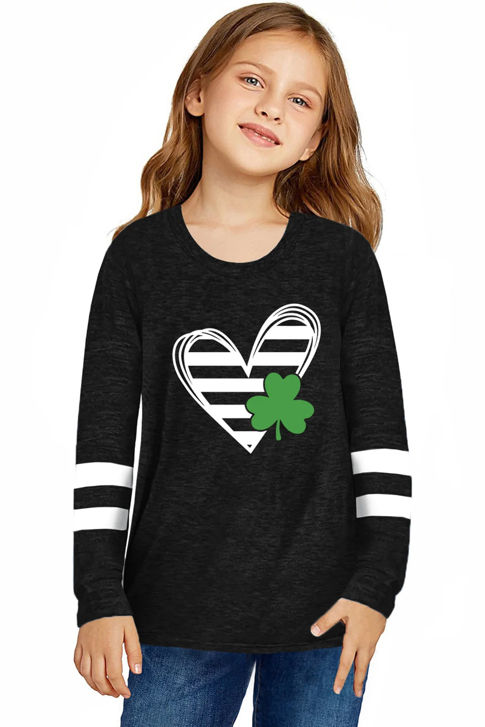 St Patrick Plaid Leopard Clover Print Girl's Top-elleschic