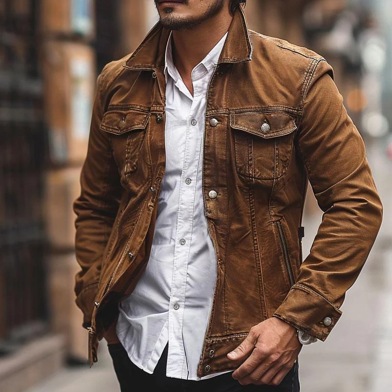 Men's Vintage Denim Lapel Jacket