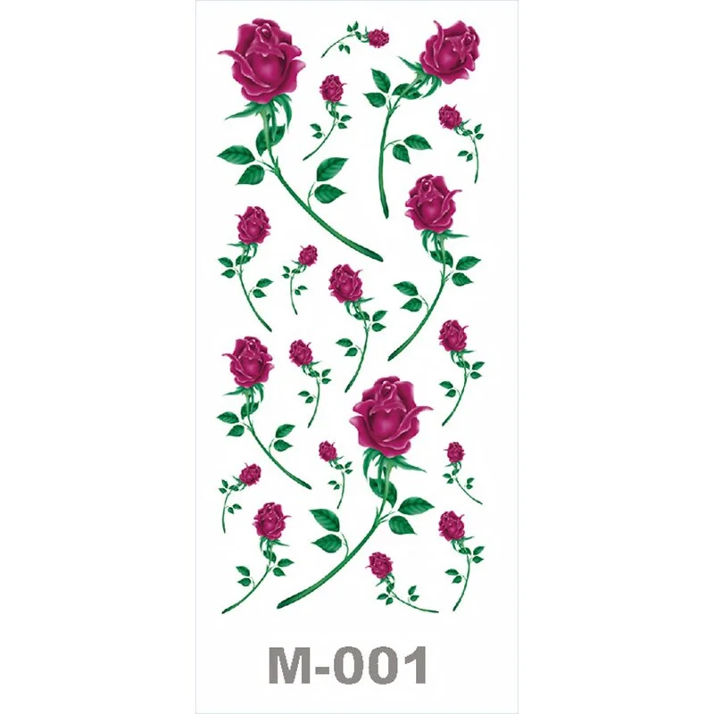 SDRAWING Trendy Temporary Tattoo Sticker Red Rose Purple Rose Butterfly Tattoo Hip Arm Back Waist Leg Neck Body Art Tattoo Sticker