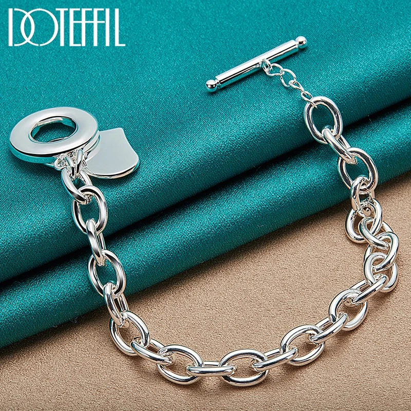 925 Sterling Silver Love Heart Pendant Bracelet Chain For Woman Jewelry