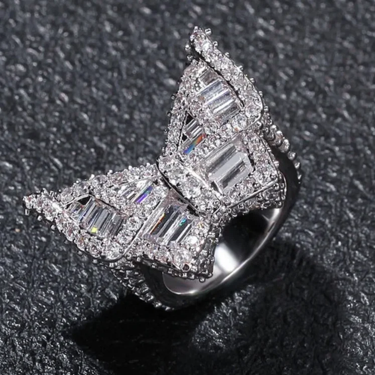 Micro Paved Large Zirconia Butterfly Ring Vintage Hip Hop Men's Ring-VESSFUL