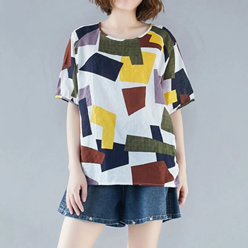 Summer Blouse ZANZEA Women Vintage Printed Tops Casual O Neck Short Sleeve Shirt Female Loose Tunic Blusas  Chemise