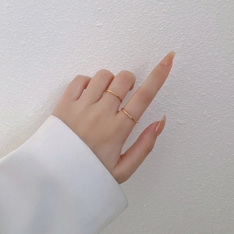 Minimalist Circle Titanium Steel Plating Rhinestones Rings