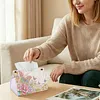 (24cm)Soft Pink Floral Butterfly 24cm DIY Diamond Painting Rhinestones Decorative Tissue Box Reusable Crystal Mosaic PU Tissue Holder for Home Car Desk Decoration Craft