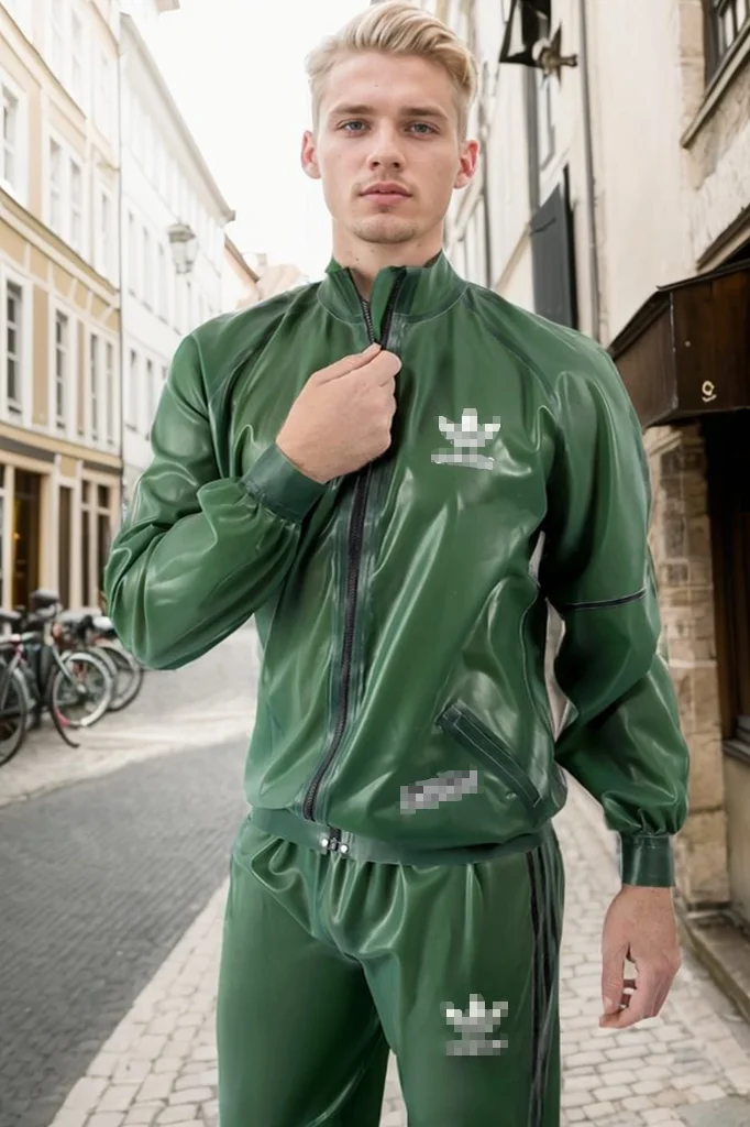 Men Latex Jackets Male Custom Brand Sports Hooded Tracksuit Jacket Adi Green Sports Jacket (KG31561)