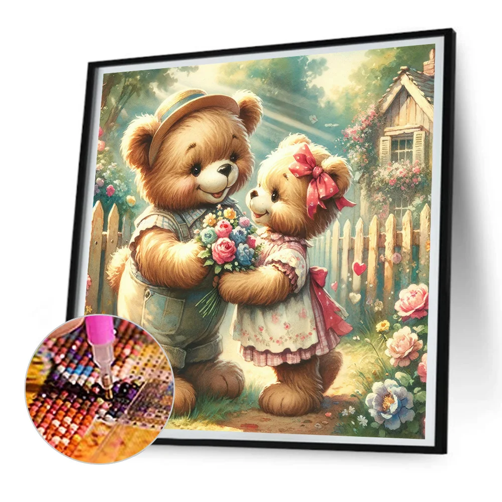 Diamond Painting - Full Round Drill - Rose Heart Bear(Canvas|30*30cm)