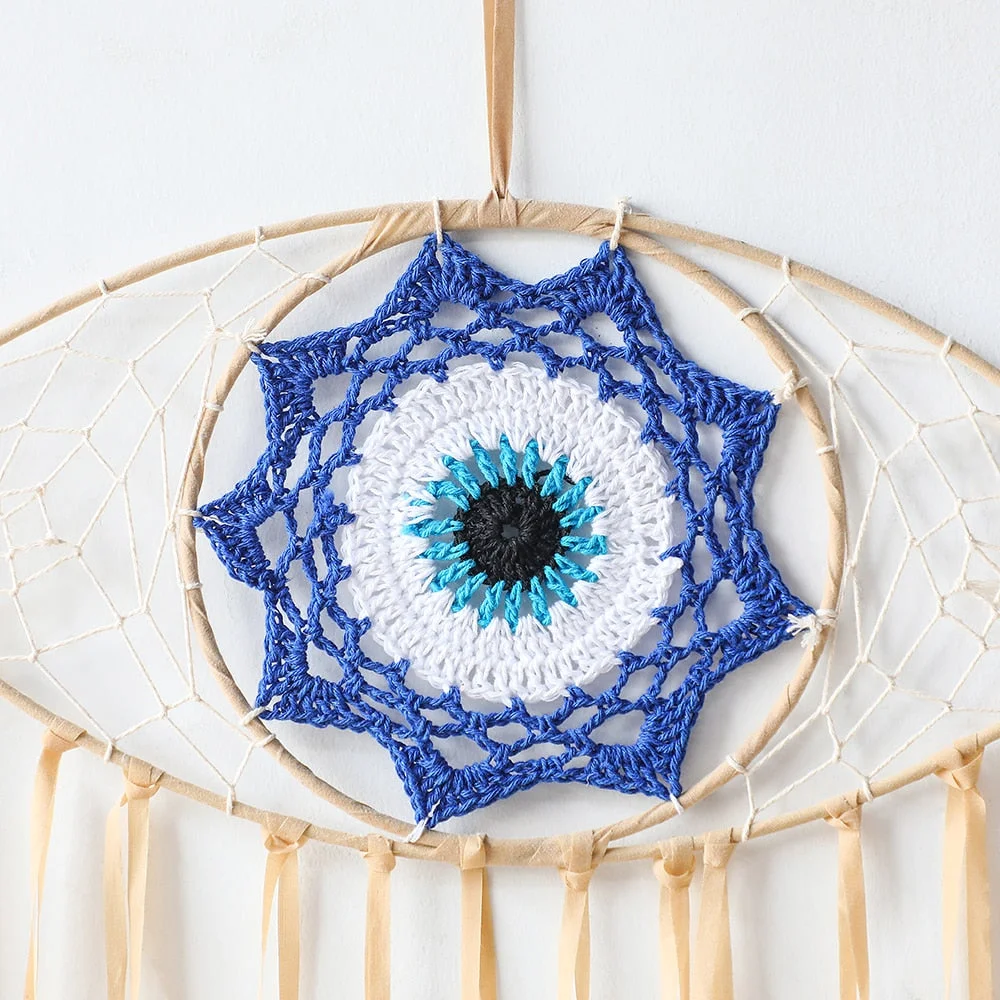 Evil Eye Dream Catcher Boho Room Decor Handmade Eye Wall Decor Blue Feather Dreamcatcher Wall Hanging Wall Art Living Room Gift