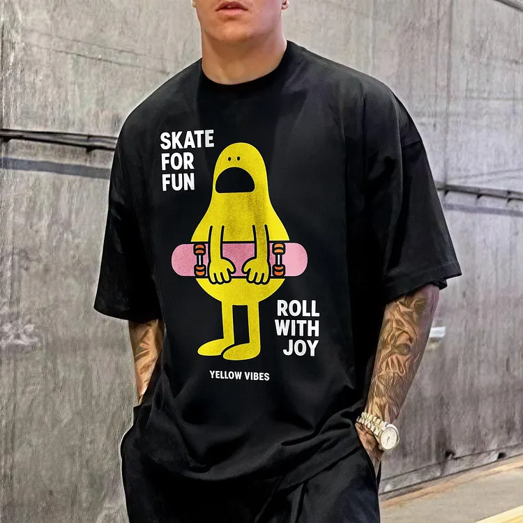 Skate For Fun Roll With Joy Yellow Vibes Printed Men's T-shirt