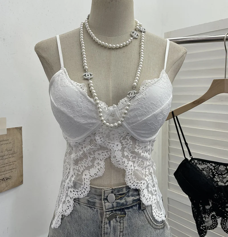 Uveng Real Shot Abstinence Hottie Low Breast With Breast Pad Lace Slings Vest V-Neck Butterfly-Like Umbilical Umb 3045