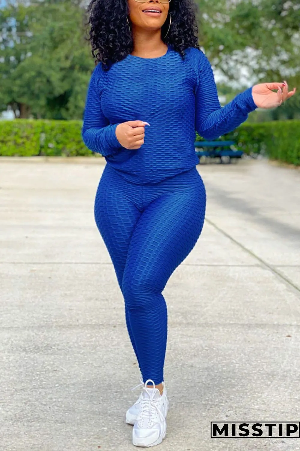 Orange Casual Solid O Neck Long Sleeve Two Pieces