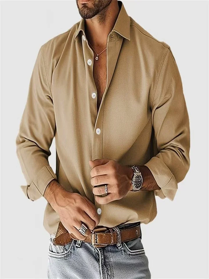 Nigikala Nigikala New Men's Shirt City Casual Collar Button Solid Color Men's Top