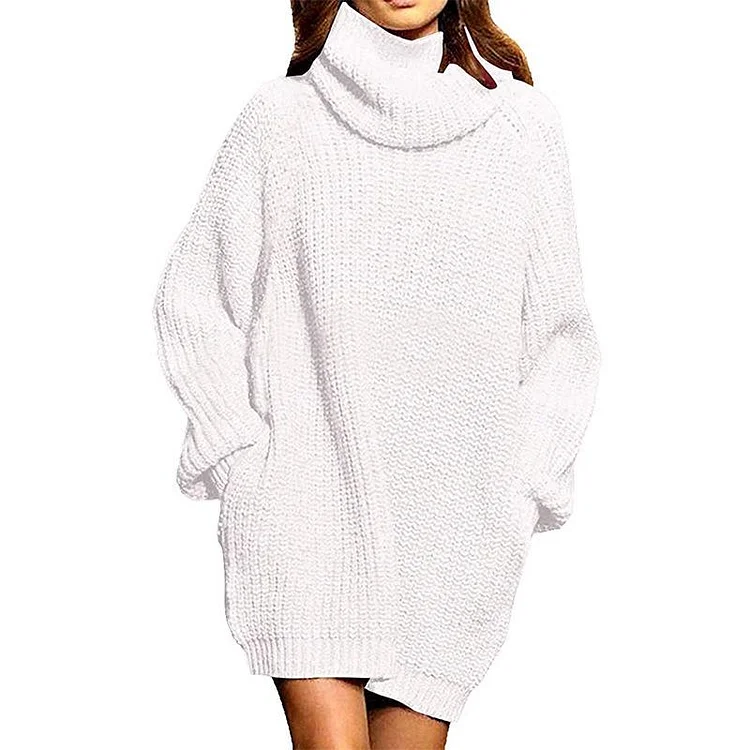 Mayoulove Red Sweater Dress Long Sleeve Turtleneck Oversized Midi Knitted Dress-Mayoulove