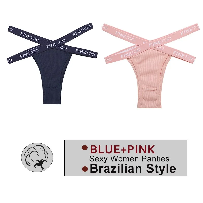 FINETOO 2PCS/Set Women's Cotton Letter Panties Hollow Out Brazilian Pantys Fashion Thong Femme Cross Strap Sexy Woman Underwear