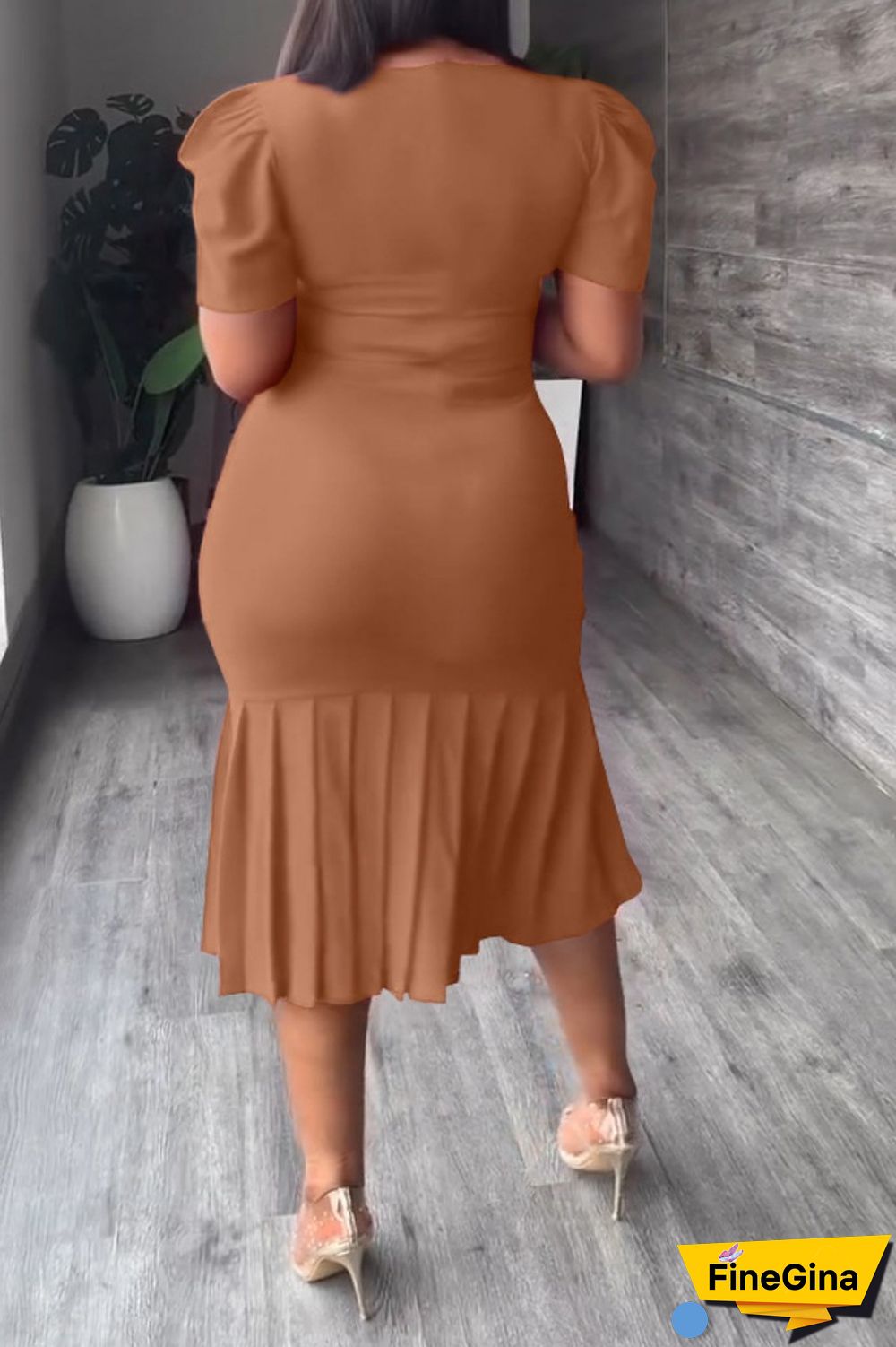 Red Casual Solid Basic O Neck Short Sleeve Dress