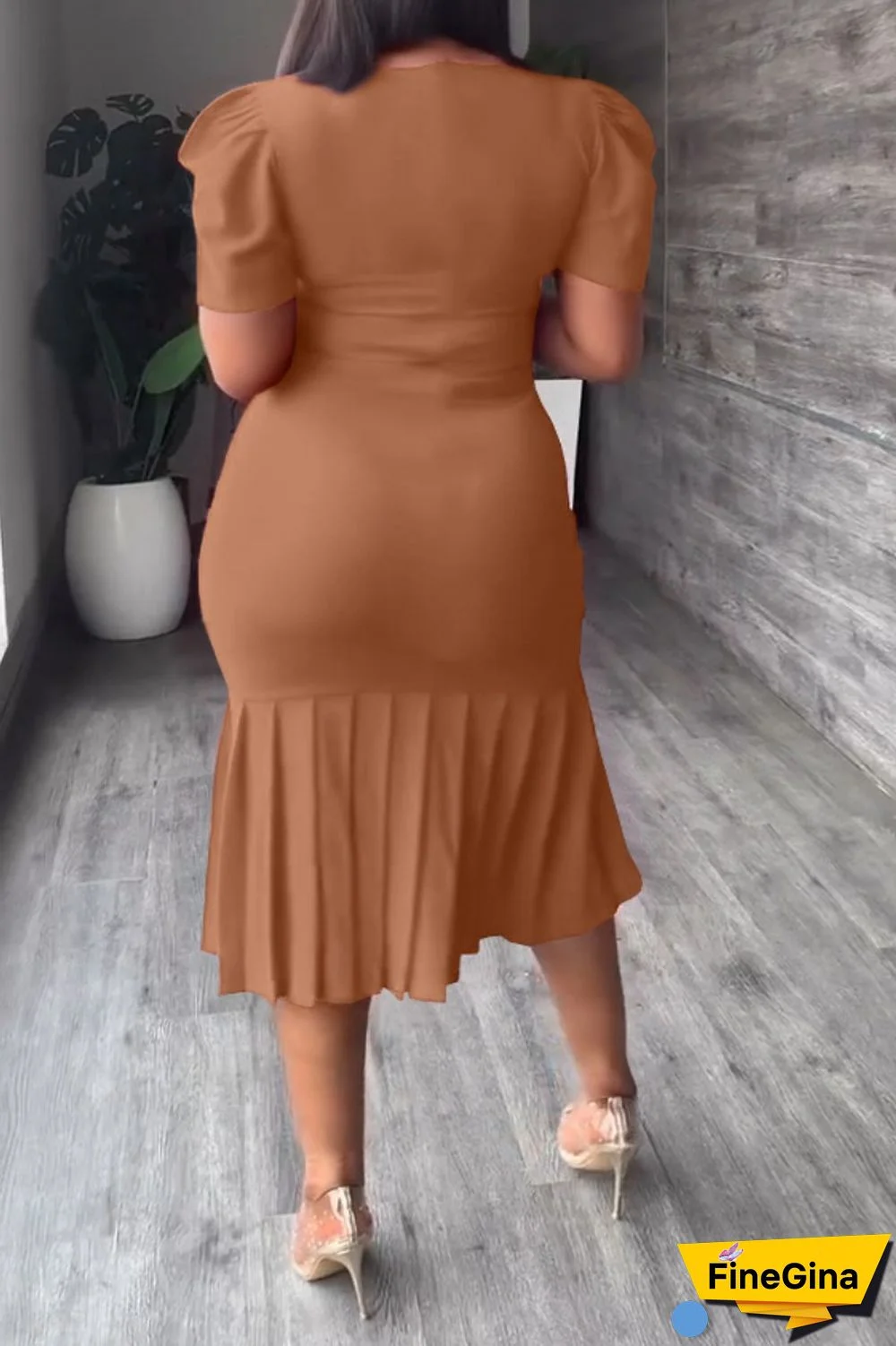 Red Casual Solid Basic O Neck Short Sleeve Dress