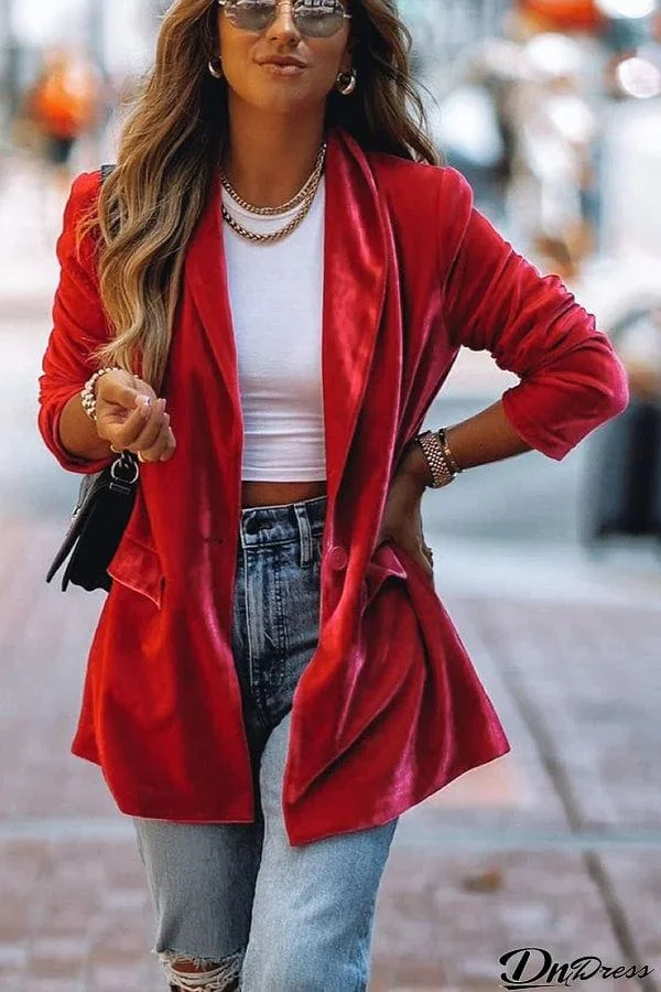 Ritz and Romance Pocketed Velvet Blazer