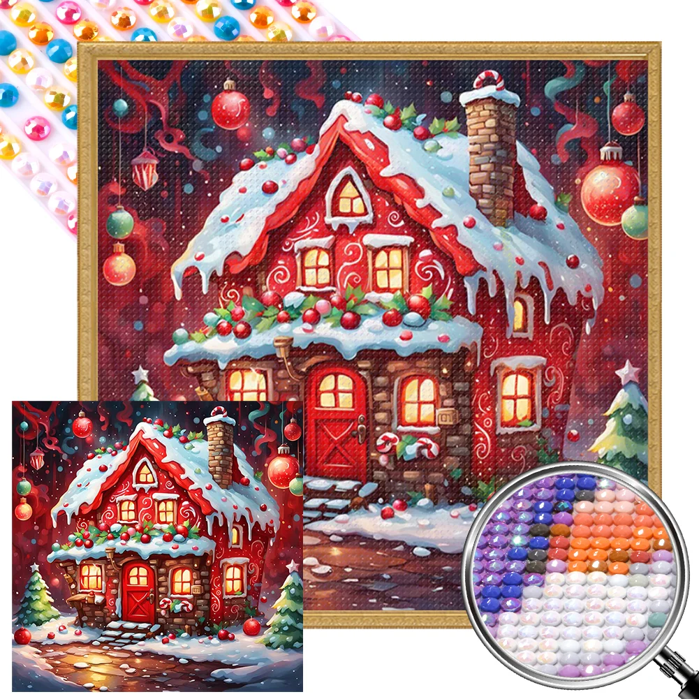 Full Round Partial AB Diamond Painting - Christmas Red Cottage(Canvas|45*45cm)