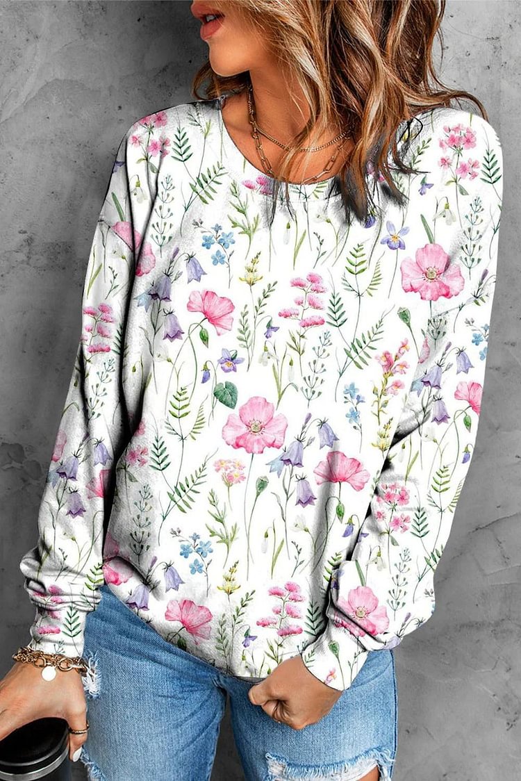 Floral Round Neck Shift Casual Sweatshirts