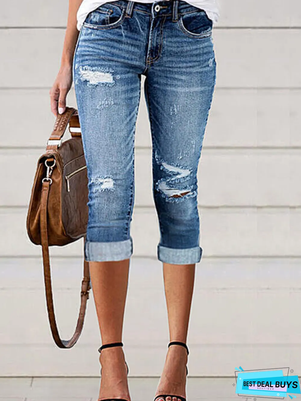 Casual Plain Regular Fit Denim&jeans