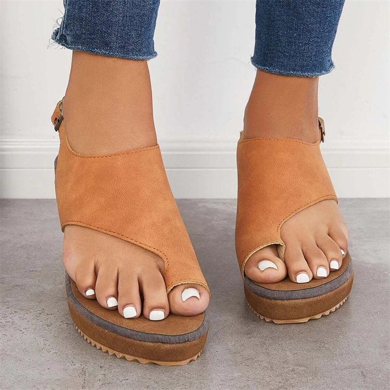 Cork Wedge Platform Sandals Slingback Ankle Strap Sandals