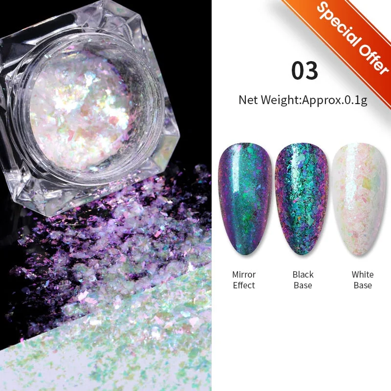 Crystals Aurora Nail Powder Iridescent Glitter Fire Opal Star Nail Art Cloud Flakes Chrome Powder Paillettes Nail Sequins-Nail Inspo