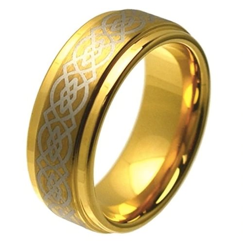 Women Or Men's Celtic Dragon Knot Tungsten Carbide Wedding Band Rings,Laser Etched Gold Celtic Dragon Knot Ring with Beveled Edges With Mens And Womens For 4MM 6MM 8MM 10MM