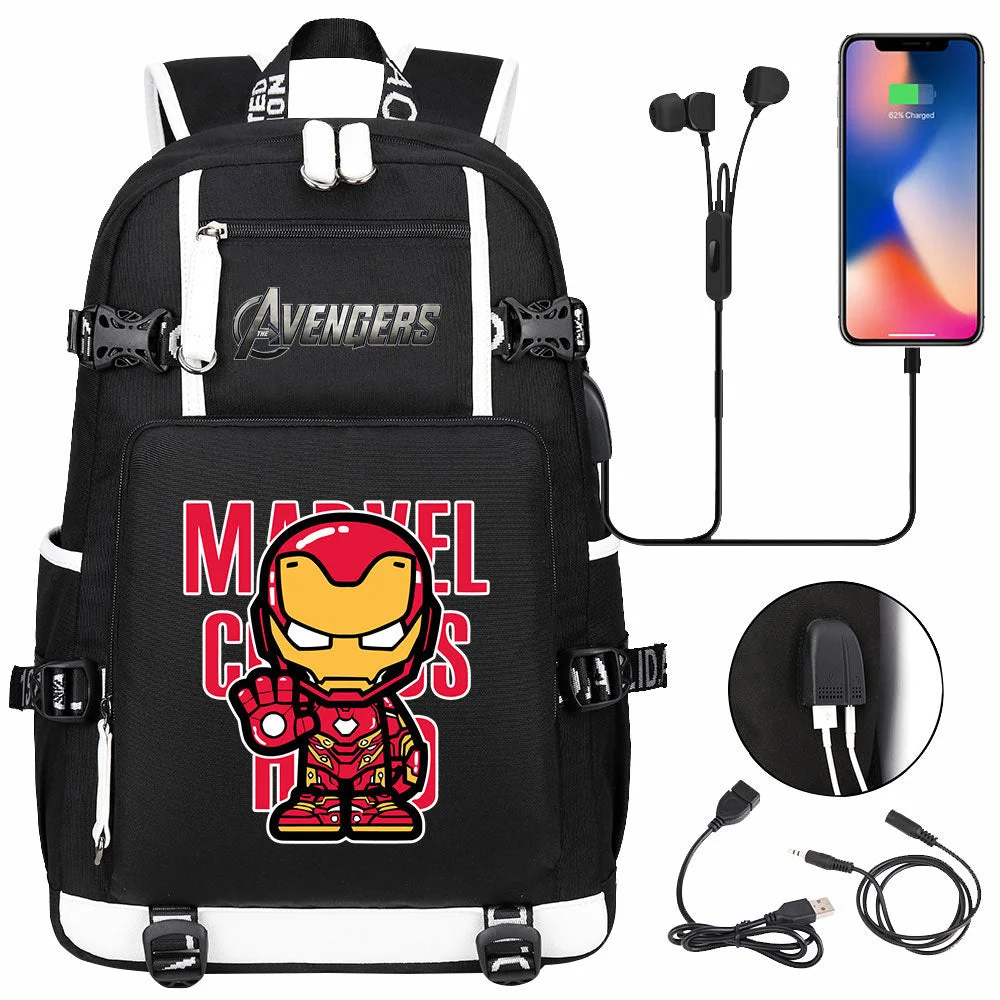 Buzzdaisy Avengers Superhero Iron Man Captain America Spiderman Hulk Thor Thanos USB Charging Backpack School NoteBook Laptop Travel Bags
