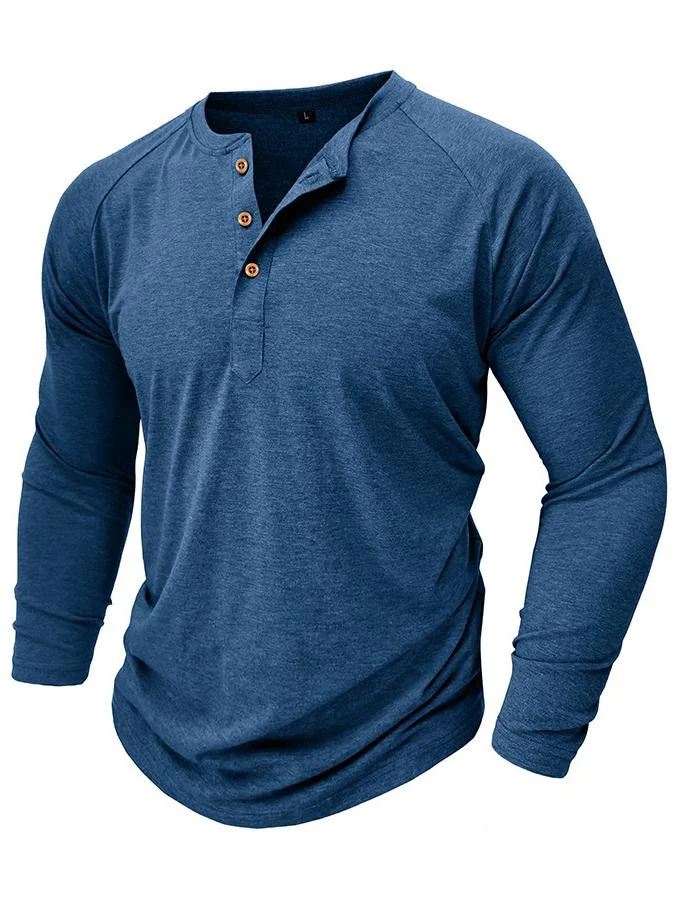 Men's Cotton Solid Henley Long Sleeve Top