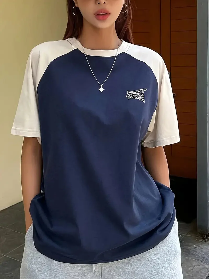 Brownm retro letter print top with raglan sleeves