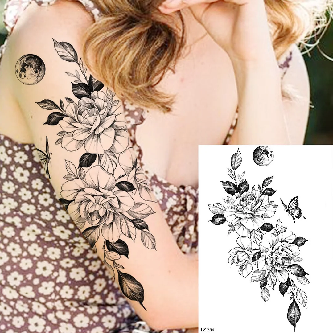 Sdrawing Large Rose FLower Temporary Tattoos For Women Adults Henna Skull Compass Snake Flower Fake Tattoo Sticker Leg Tatoos Thigh