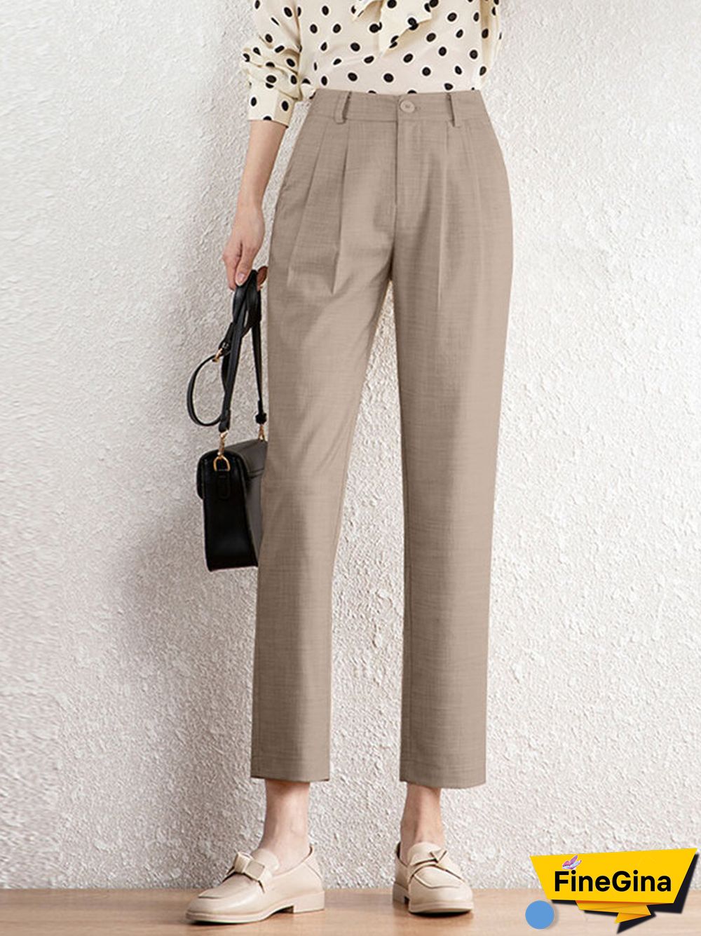 Solid Pocket Pleated Tailored Pants For Women
