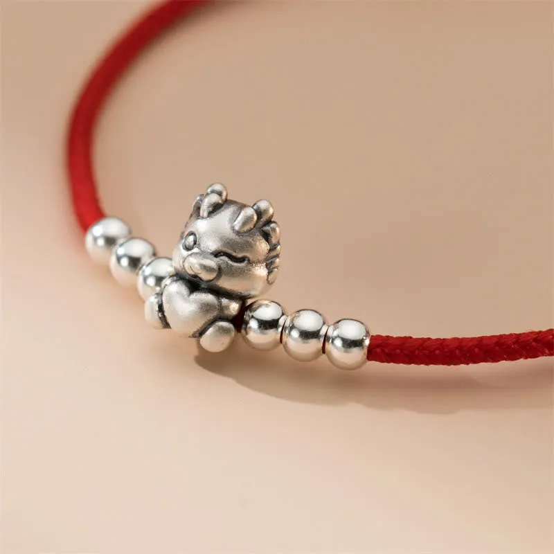 Handmade 999 Sterling Silver Year of the Dragon Luck Red Bracelet