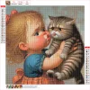 Diamond Painting-DIY Full Round Drill Girl Cat(40*40 CM)