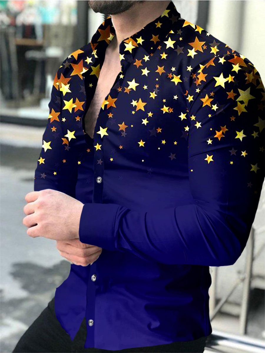 Men's Gradient Pentagram Print Long Sleeve Shirt