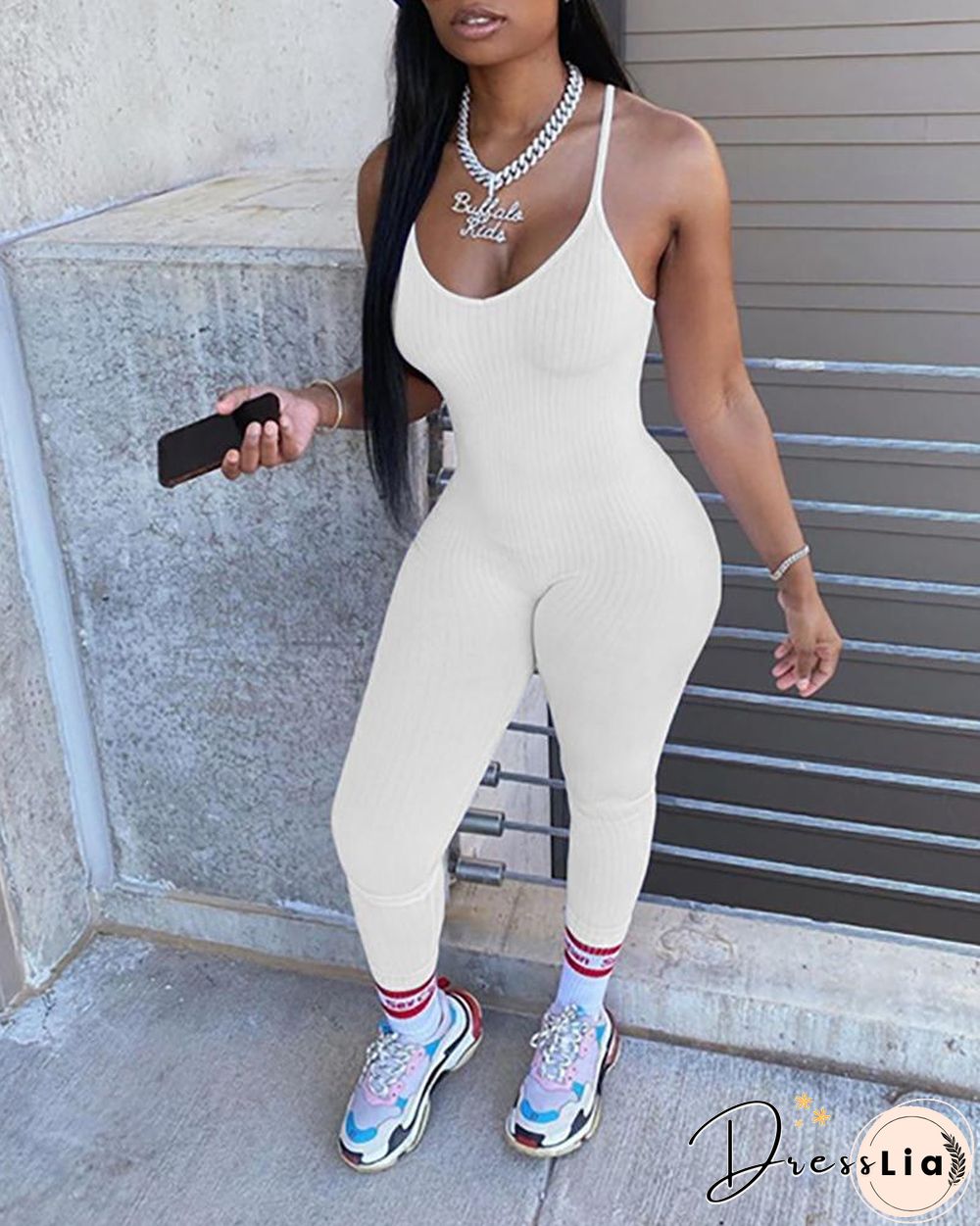 Solid U-neck Spaghetti Strap Jumpsuit P15327