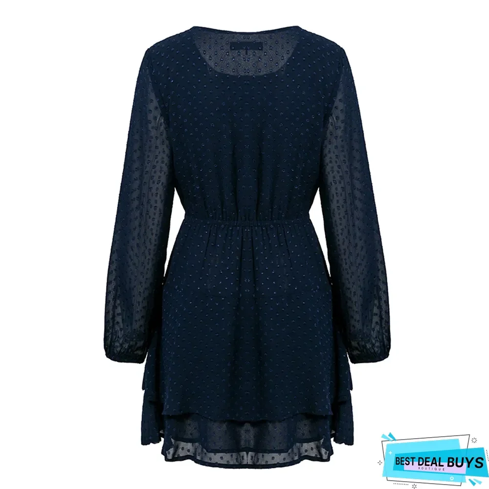 Casual Elegant Long Sleeve Polka Dot Dress