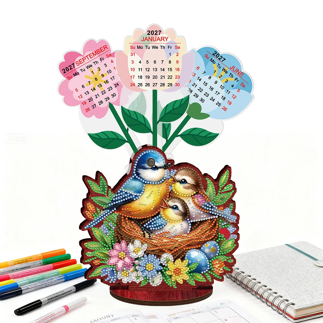 2026 Calendar DIY Diamond Painting Kit Bird Wooden Diamond Painting Calendar