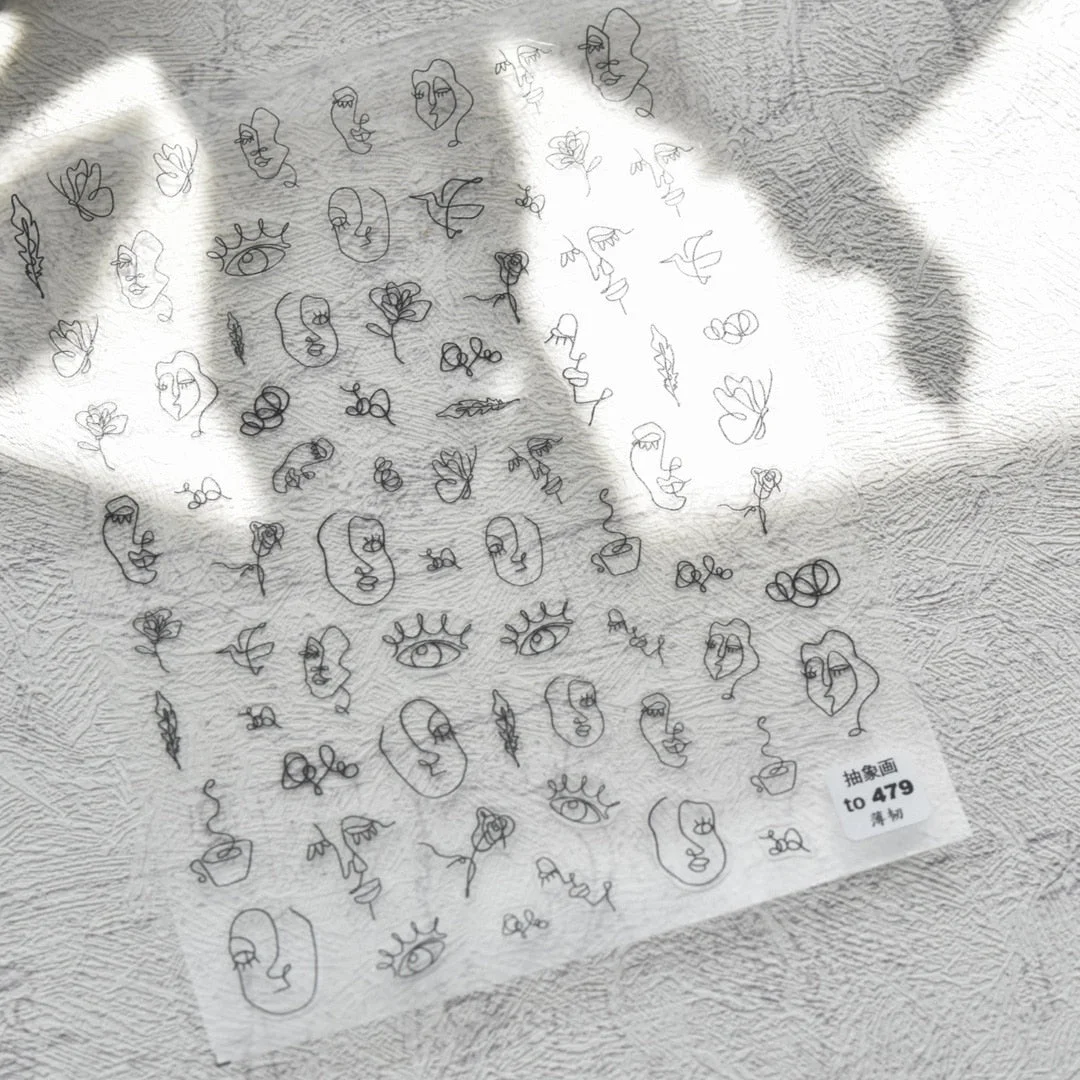 Abstract Image Nail Sticker Abstraction of Characters Nail Sticker 3D Engraved Nail Art Decorations Nail Decals Design