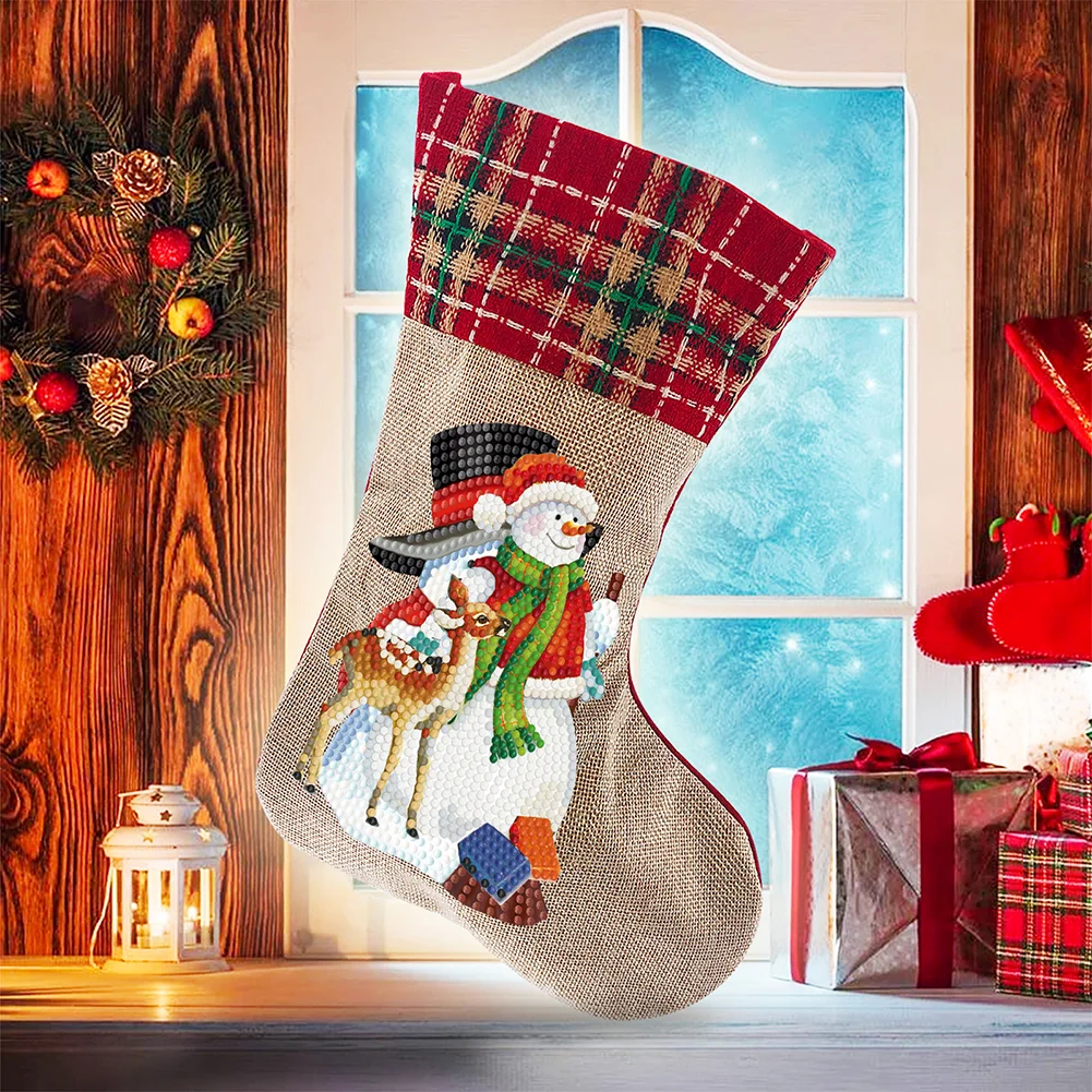 DIY Snowman Christmas Socks Decor DIY Diamond Art Kits for Family Party Decoration(20*35cm)