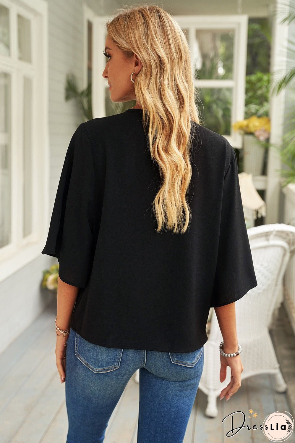 Cowl Neck Three-Quarter Sleeve Blouse